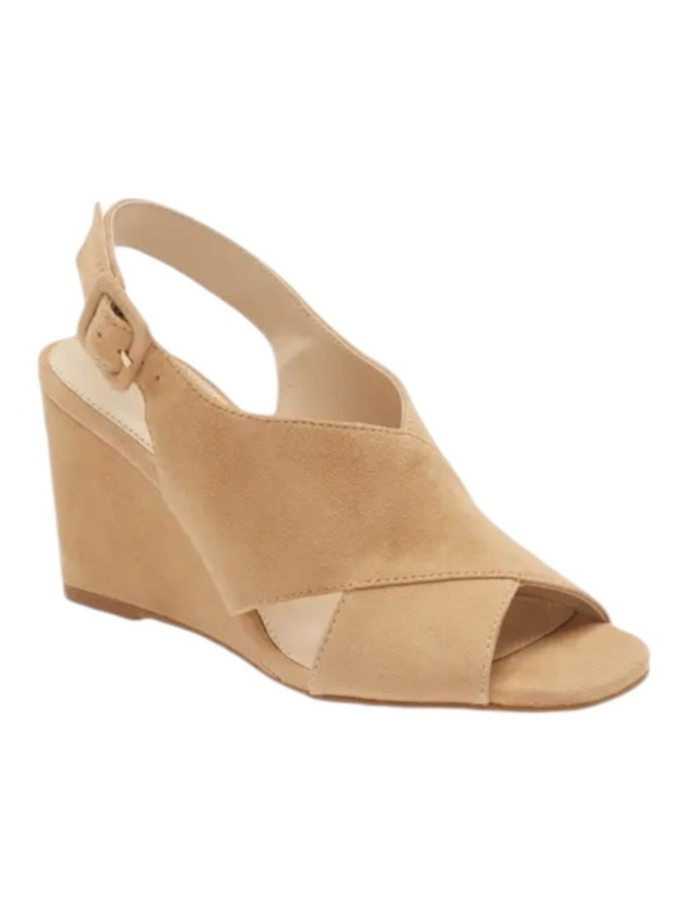 Pelle Moda Rina-Su Latte Suede Wedge Sandals Tan Slingback Buckle Womens 9.5M